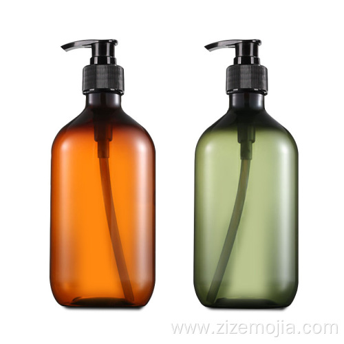 16oz empty amber plastic shampoo bottle with pump